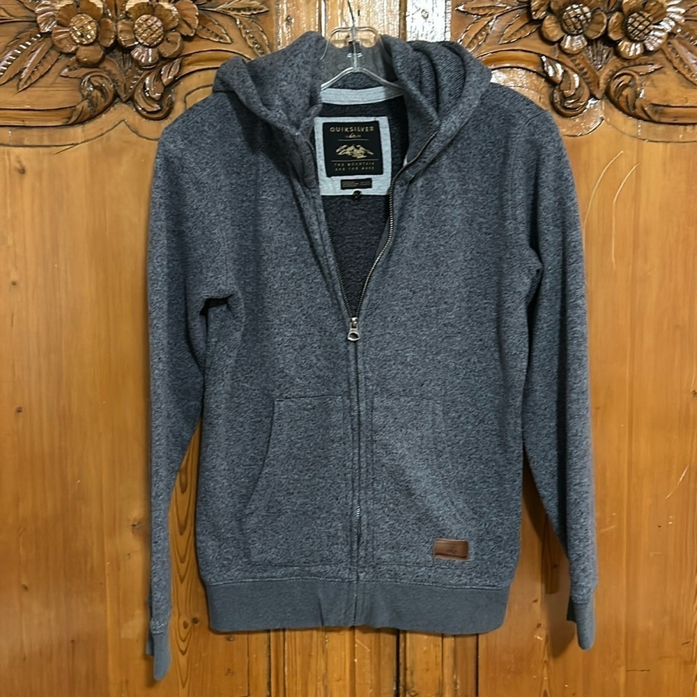 Youth Quicksilver Full Zip Hooded Lughtweight Sweatshirt Leather Logo